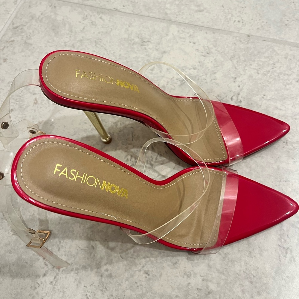 Fashion Nova Red and Gold Heels- Size 8